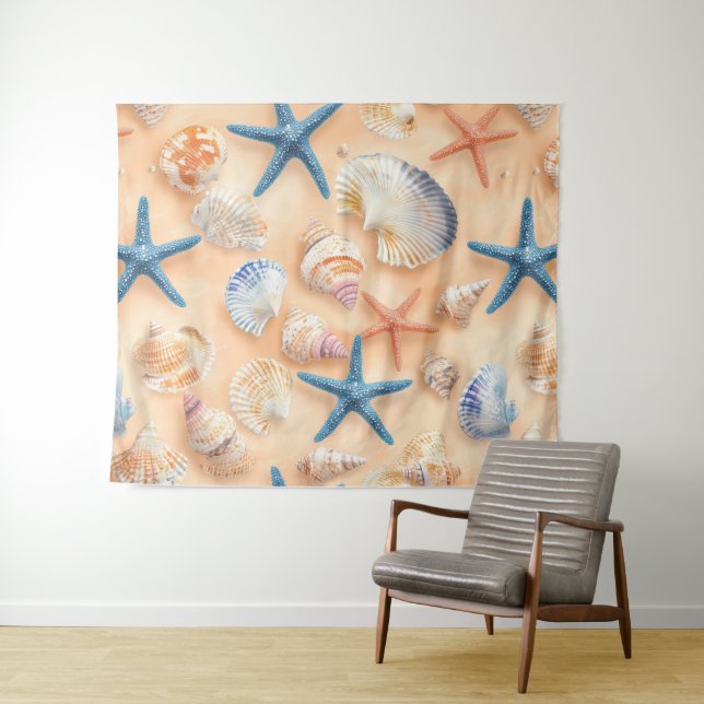Rustic Coastal - Seashells, Starfish, Reef (6) Tapestry (In Situ (Horizontal))