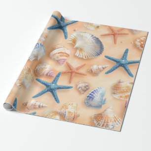 Rustic Coastal - Seashells, Starfish, Reef (6) Wrapping Paper