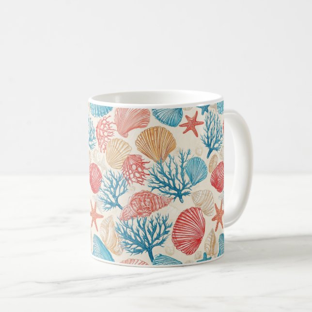 Rustic Coastal - Seashells, Starfish, Reef (7) Coffee Mug (Front Right)
