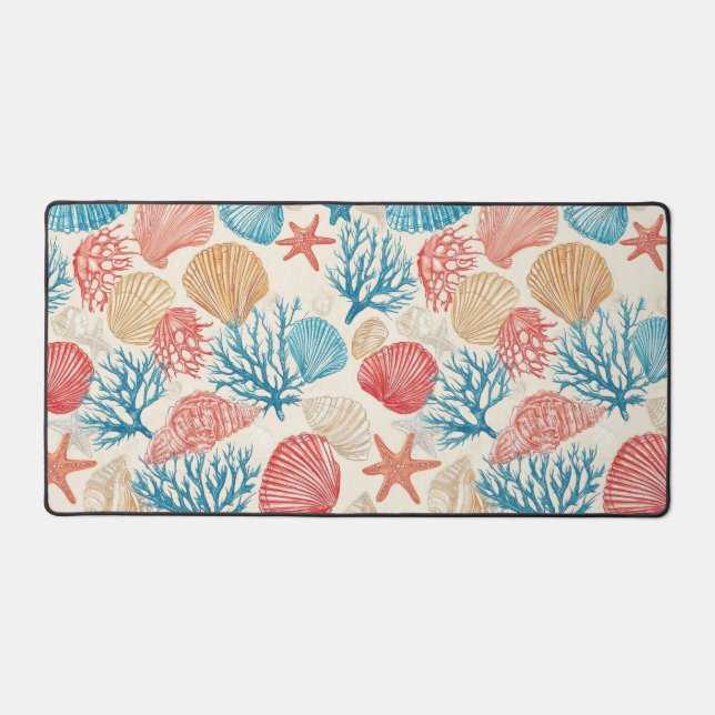 Rustic Coastal - Seashells, Starfish, Reef (7) Desk Mat (Front)
