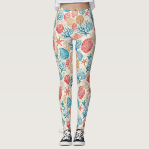 Rustic Coastal - Seashells, Starfish, Reef (7) Leggings