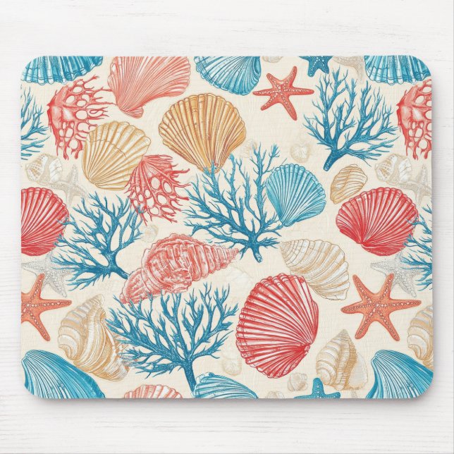 Rustic Coastal - Seashells, Starfish, Reef (7) Mouse Pad (Front)
