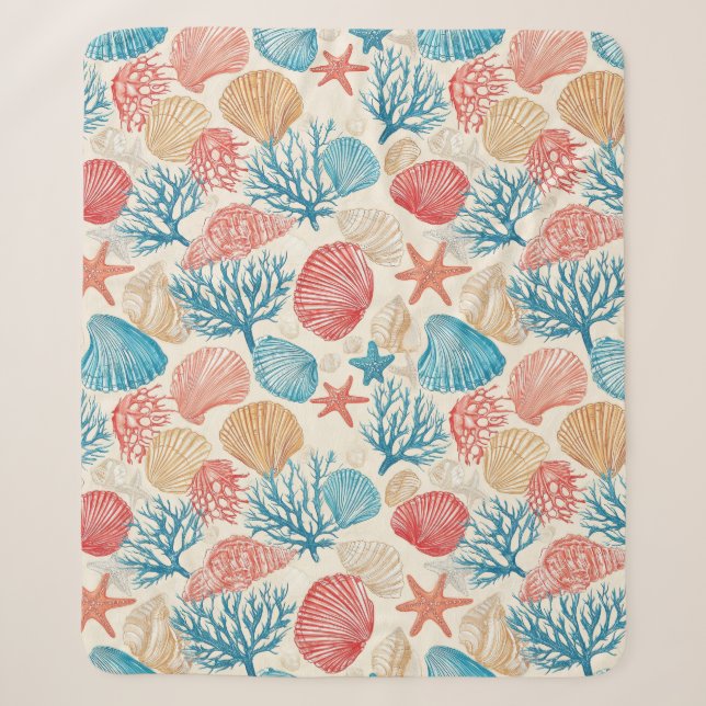 Rustic Coastal - Seashells, Starfish, Reef (7) Sherpa Blanket (Front)