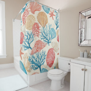 Rustic Coastal - Seashells, Starfish, Reef (7) Shower Curtain