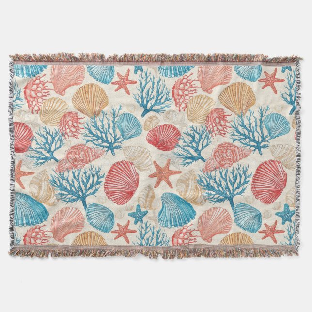 Rustic Coastal - Seashells, Starfish, Reef (7) Throw Blanket (Front)