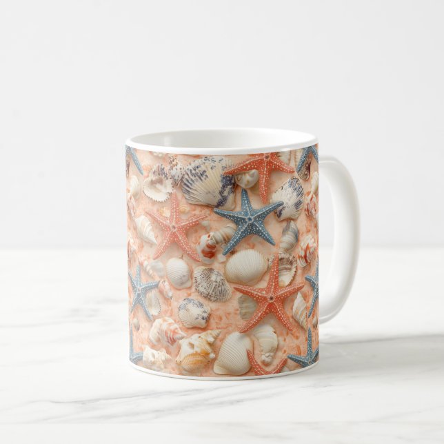 Rustic Coastal - Seashells, Starfish, Reef (8) Coffee Mug (Front Right)