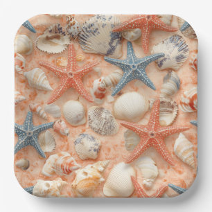 Rustic Coastal - Seashells, Starfish, Reef (8) Paper Plate
