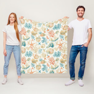 Rustic Coastal - Seashells, Starfish, Reef (9) Fleece Blanket