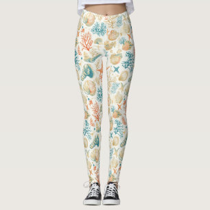 Rustic Coastal - Seashells, Starfish, Reef (9) Leggings