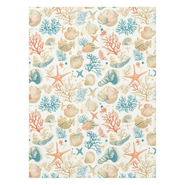 Rustic Coastal - Seashells, Starfish, Reef (9) Tablecloth (Front)