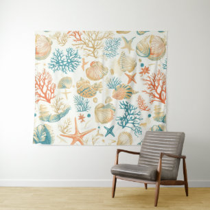 Rustic Coastal - Seashells, Starfish, Reef (9) Tapestry