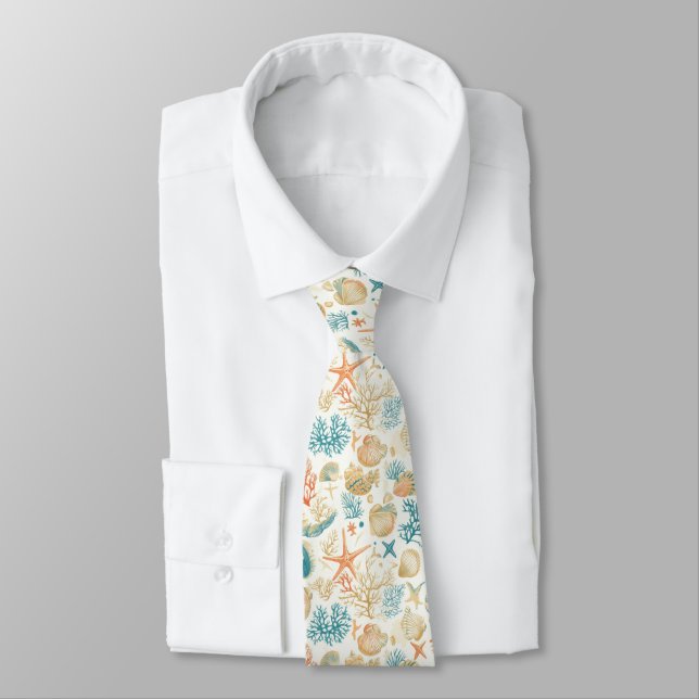 Rustic Coastal - Seashells, Starfish, Reef (9) Tie (Tied)