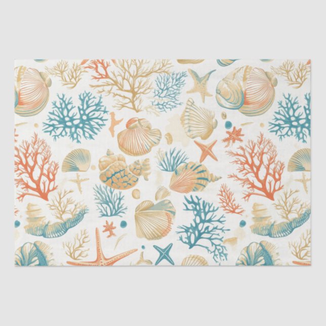 Rustic Coastal - Seashells, Starfish, Reef (9) Tissue Paper (Front)
