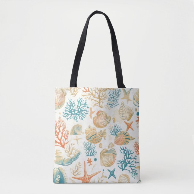Rustic Coastal - Seashells, Starfish, Reef (9) Tote Bag (Front)