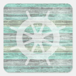 Rustic Coastal Ship Helm Square Sticker