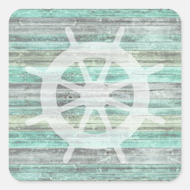 Rustic Coastal Ship Helm Square Sticker (Front)