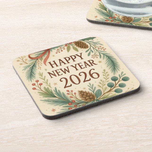 rustic coaster set for happy new year 2026 (Left Side)
