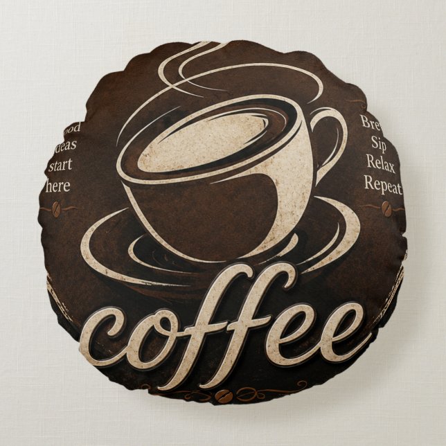 Rustic Coffee Bar Decor Gift Round Cushion (Front)
