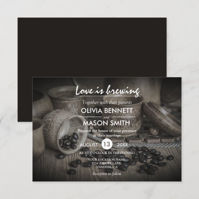 Rustic Coffee Bean-Love is Brewing Wedding Card (Front/Back)