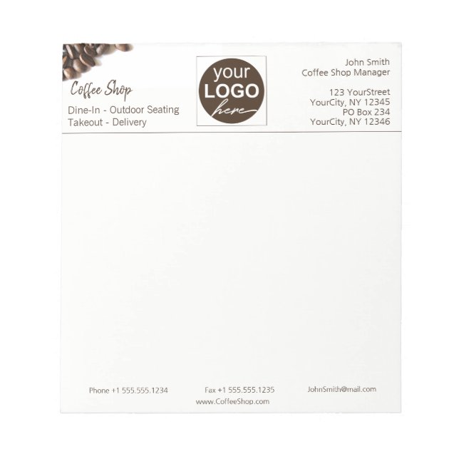 Rustic Coffee Beans Coffee Shop Business Your Logo Notepad (Front)