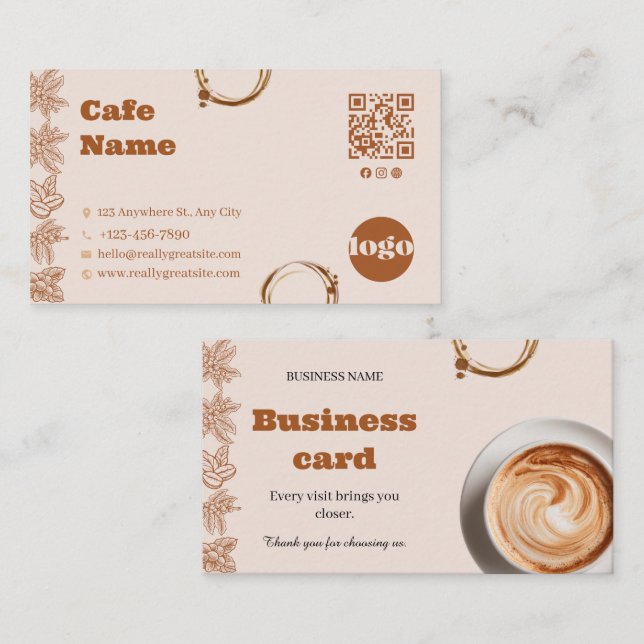 Rustic Coffee Cafe QR Code Business Card (Front/Back)
