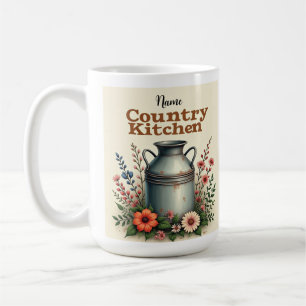 Rustic Coffee Cup with Milk Can & Flowers