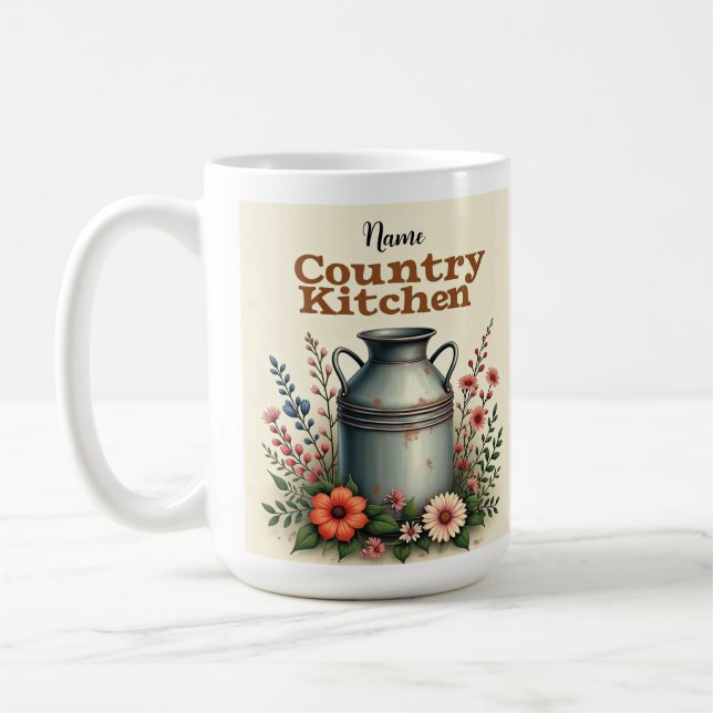 Rustic Coffee Cup with Milk Can & Flowers (Left)