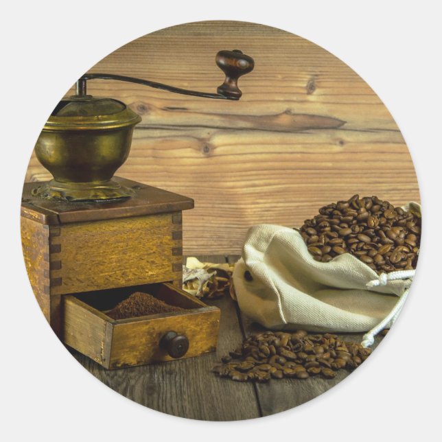 Rustic Coffee Grinder Photo Classic Round Sticker (Front)