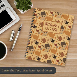 Rustic Coffee Love - Mug and Heart Pattern Notebook