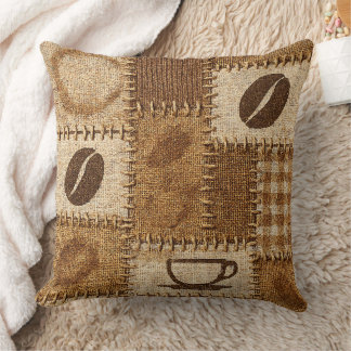 Rustic Coffee Patchwork Quilted Throw Pillow