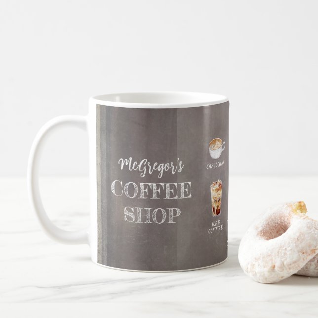 Rustic Coffee Shop Family or Business Brown Mug (With Donut)
