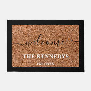 Rustic Coir Black Welcome Last Name Personalised   Doormat