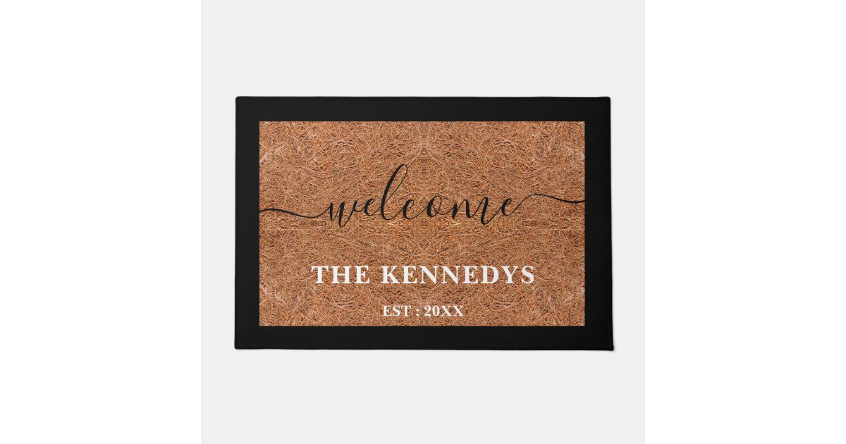 Rustic Coir Black Last Name Personalised Doormat Zazzle