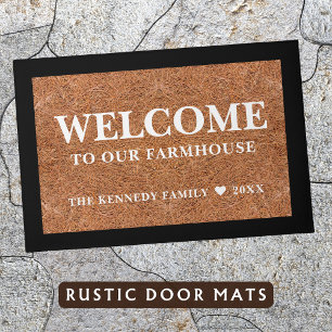 Rustic Coir Welcome To Our Farmhouse Family Name Doormat