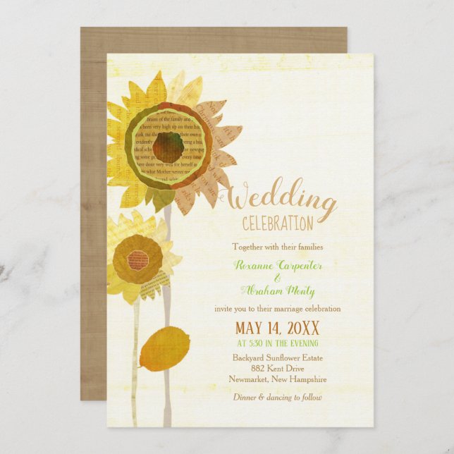 Rustic Collage Sunflowers Wedding Invitation (Front/Back)