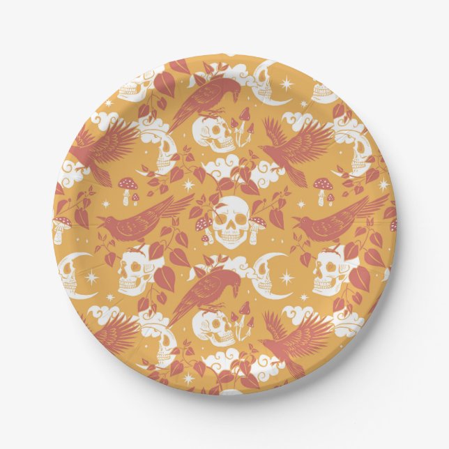 Rustic Colour Halloween Pattern Paper Plates (Front)