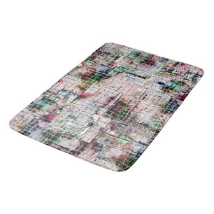 Rustic coloured weird drawing under abstract jute bath mat