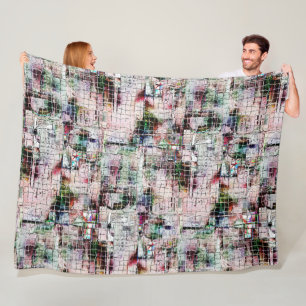 Rustic coloured weird drawing under abstract jute fleece blanket
