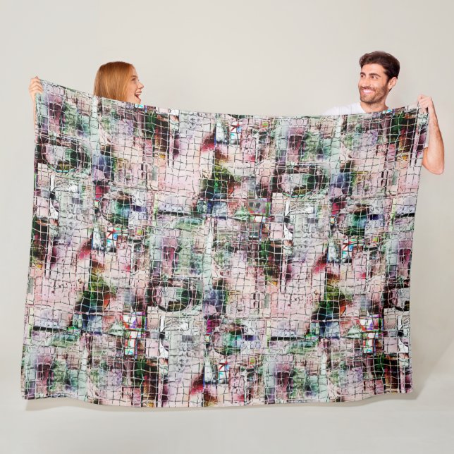 Rustic coloured weird drawing under abstract jute fleece blanket (In Situ)