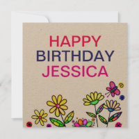 Rustic Colourful Artsy Flowers Happy Birthday Name
