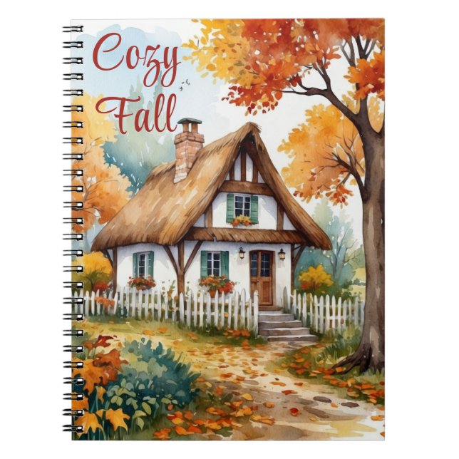 Rustic Colourful Autumn Cottage Trees Landscape Notebook (Front)