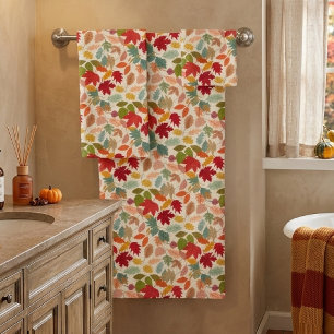 Rustic Colourful Autumn Leaves Seamless Pattern Bath Towel Set