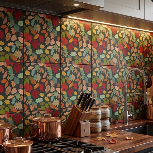 Rustic Colourful Autumn Leaves Seamless Pattern Ceramic Tile (Creator Uploaded)