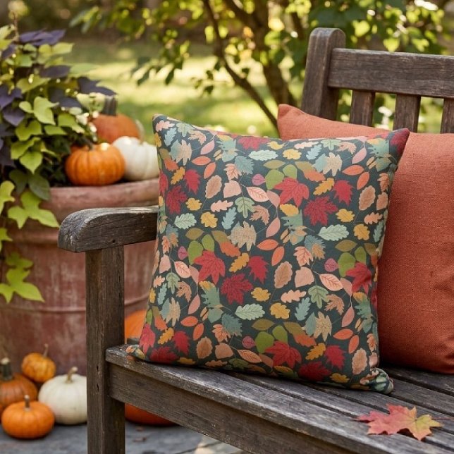 Rustic Colourful Autumn Leaves Seamless Pattern Cushion (Creator Uploaded)