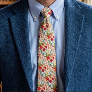 Rustic Colourful Autumn Leaves Seamless Pattern Tie