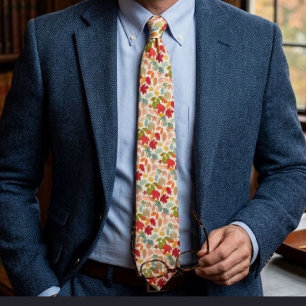Rustic Colourful Autumn Leaves Seamless Pattern Tie