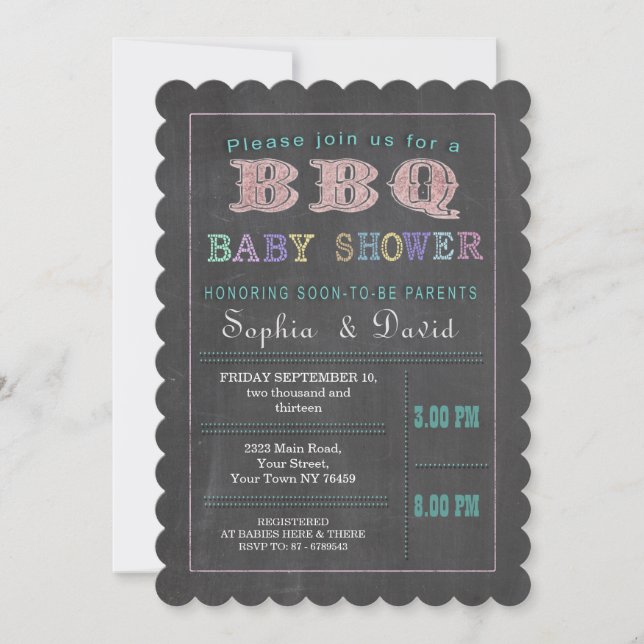 Rustic Colourful Chalkboard Baby Shower Barbecue Invitation (Front)