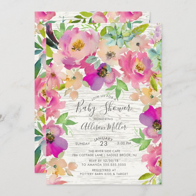 Rustic Colourful  Floral Baby Shower Invitation (Front/Back)