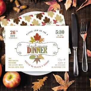 Rustic Colourful Leaves Thanksgiving Dinner Holida Invitation