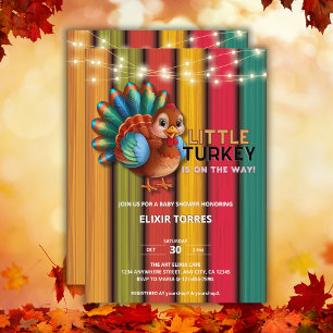 Rustic Colourful Little Turkey Baby Shower Invitation
